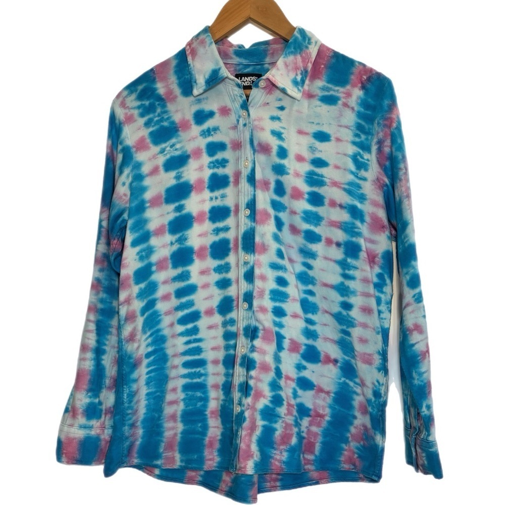 Land’s End blue & pink tie dye button up long sleeve top shacket